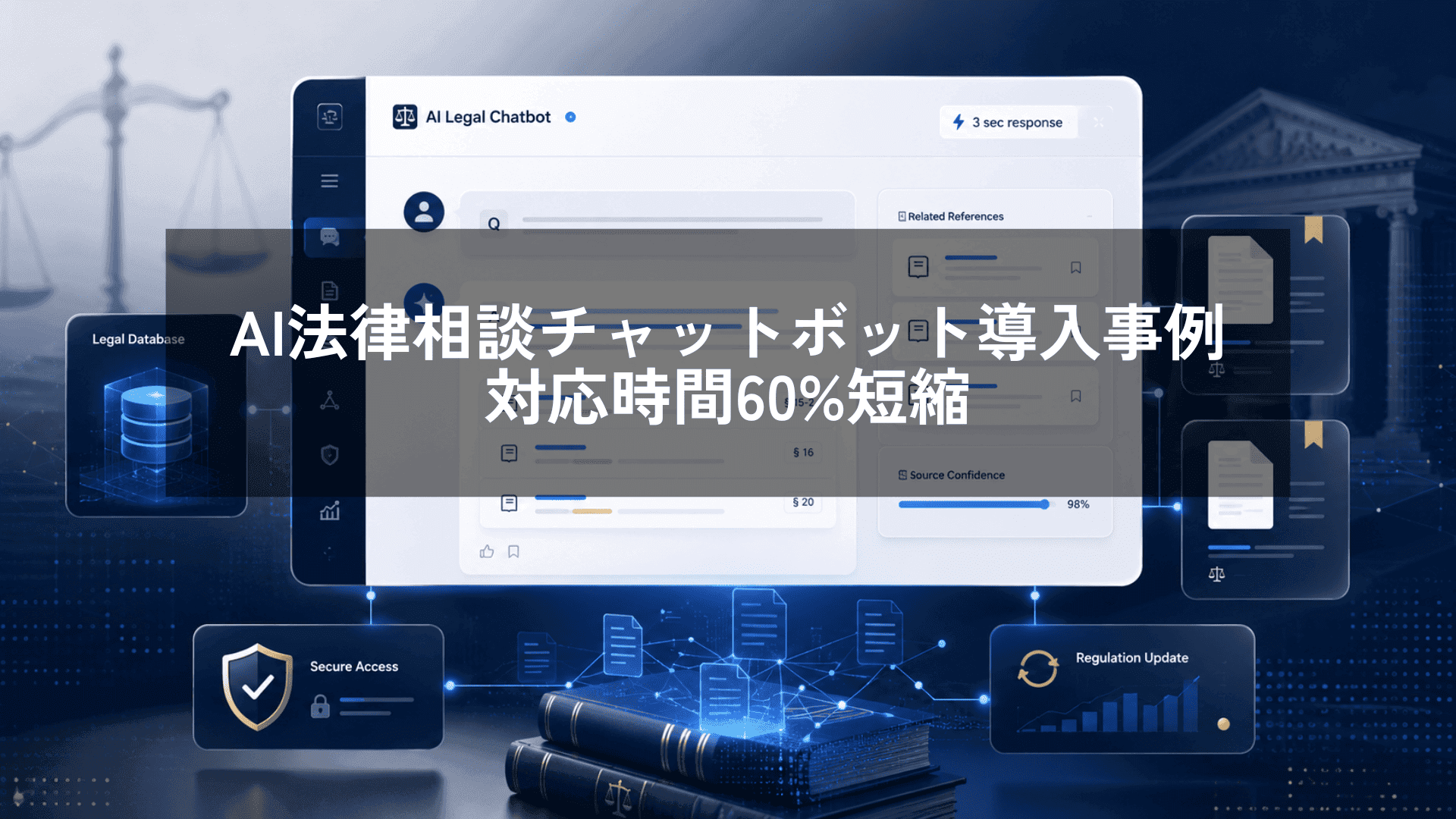 法律業向け AI法律相談チャットボットの導入事例｜LLM活用で問い合わせ対応時間60%短縮・相談件数1.5倍を実現