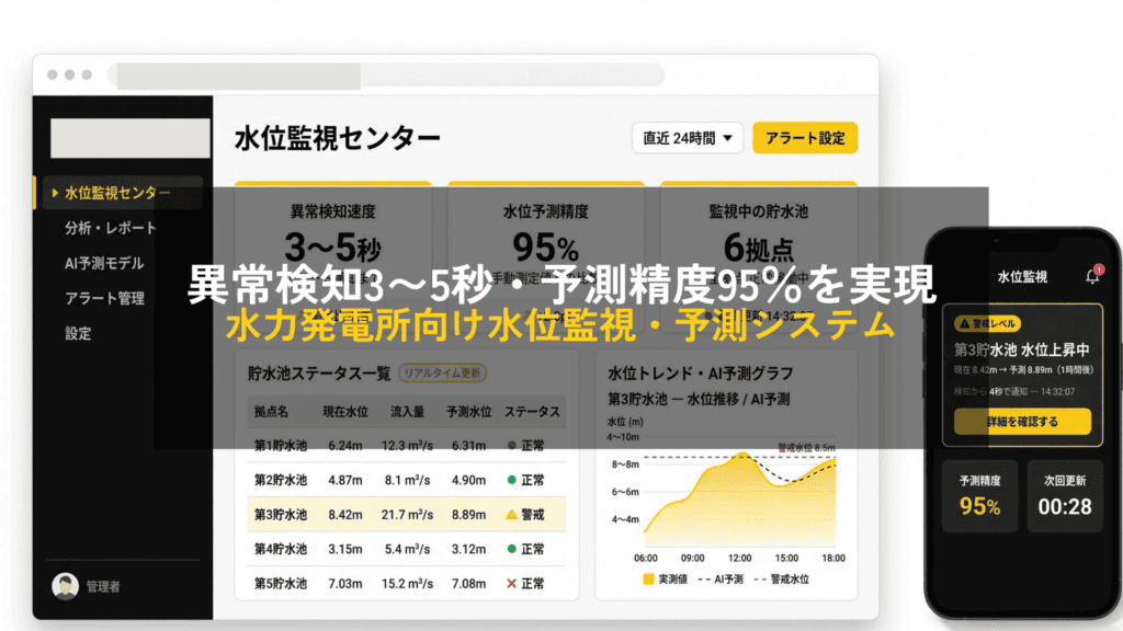 異常検知3〜5秒・予測精度95%を実現｜水力発電所向け水位監視・予測システム開発